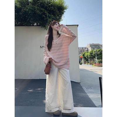 初秋设计感撞色条纹T恤女