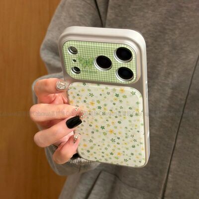 满屏绿黄花朵适用苹果17air手机壳十七六iPhone16pro新款金属漆仿原水凝15Promax平果14plus春日13清新保护套