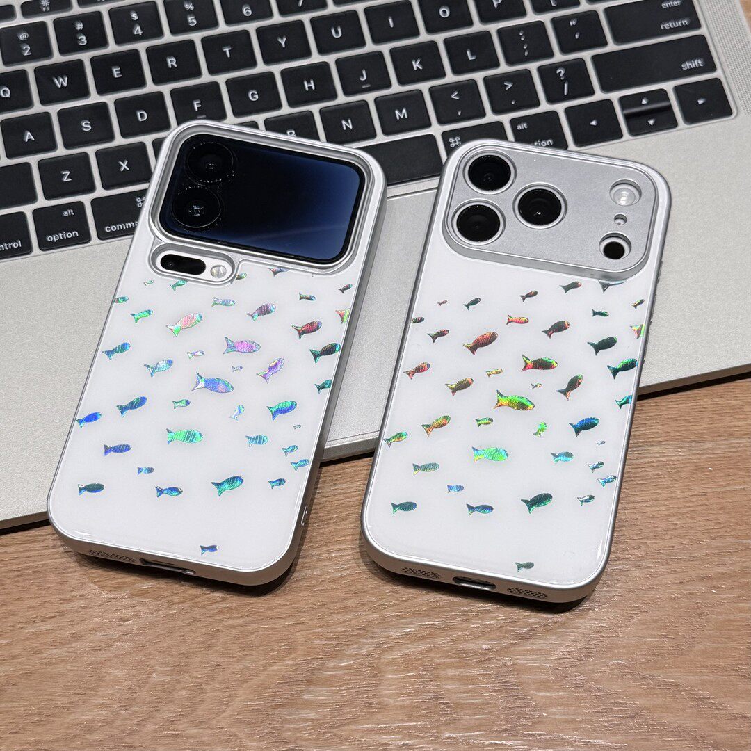 炫彩小鱼适用OPPORENO15PRO手机壳OPPO春日Reno12/11/10/9/8/7/6/5烫金创意r17金属漆玻璃K13TURBOPRO保护套