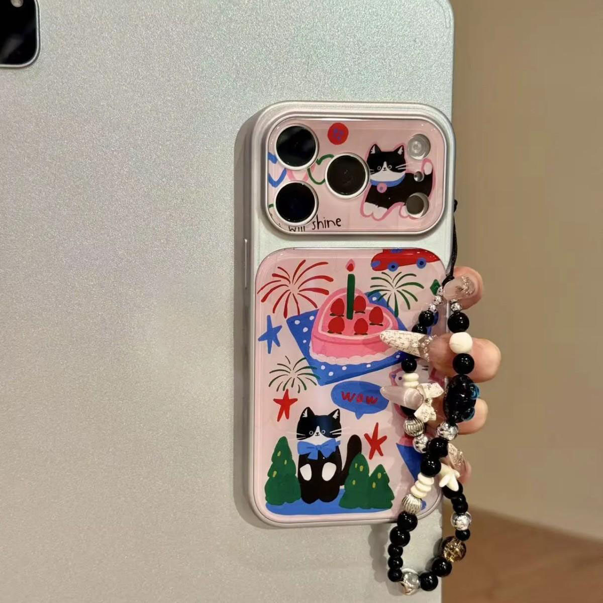 童趣涂鸦黑猫适用苹果17air手机壳十七六iPhone16pro