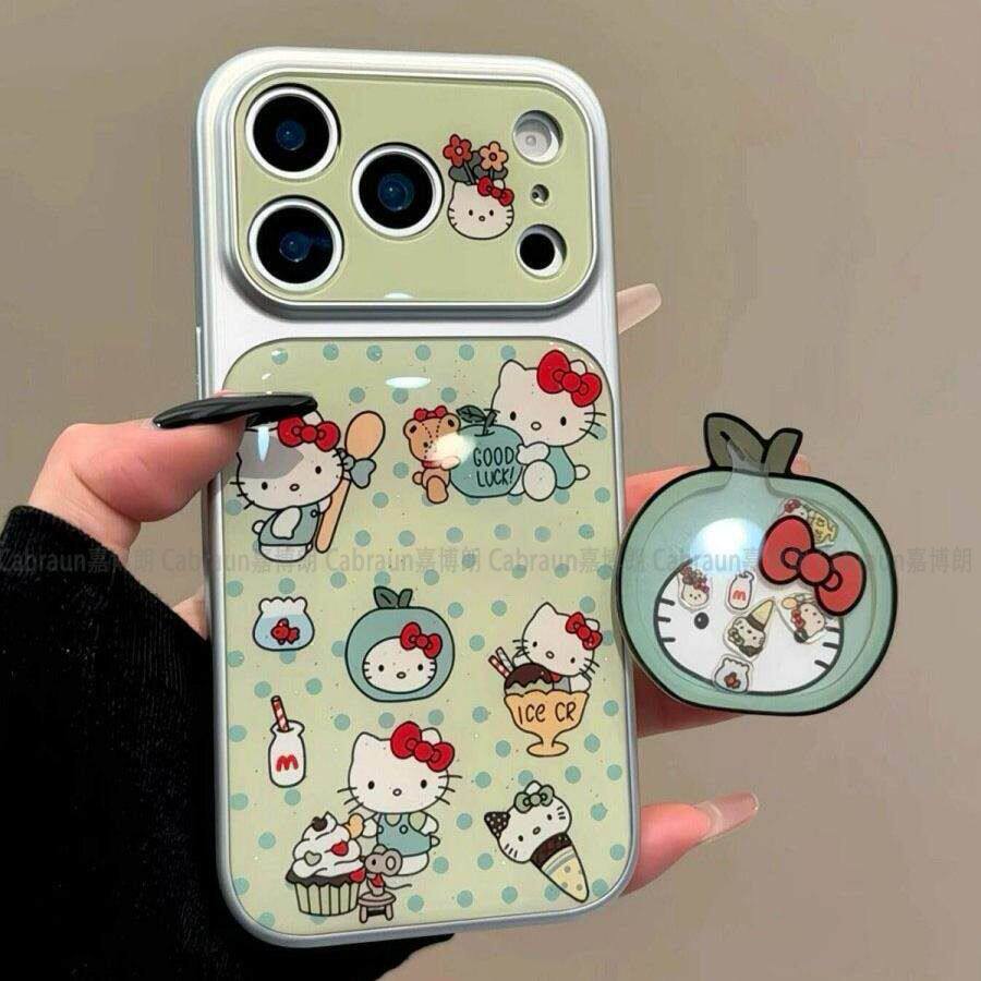 卡通冰淇淋猫咪适用苹果17air手机壳十七六iPhone16pro仿原玻璃壳15Promax新款田园风平果14plus春日13可爱套