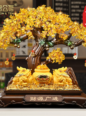 金蟾招财聚宝盆摆件客厅酒柜发财树貔貅装饰品店铺收银柜台开 业