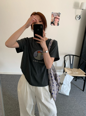 奶思家NICE STUDIO-2026夏上新韩系绣小鸭印花宽松短袖T恤w63802