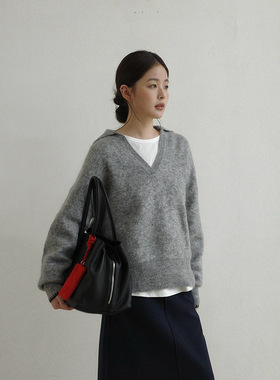 EVERTRUE 马海毛2025秋冬韩版V领针织毛衣女装长袖套装外套65909