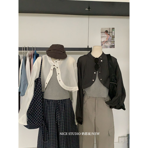 奶思家NICE STUDIO-显瘦背心+短款衬衫女套装（含100棉料）M5512