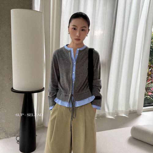 UP早秋撞色条纹毛衣女韩系假两件