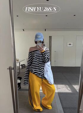 十三行 FISHYU 2026早春新款韩版设计感撞色扣斜肩长袖t恤626096