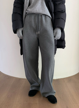 EVERTRUE 秋冬阔腿裤女2025韩版宽松高腰休闲拖地加绒卫裤38300