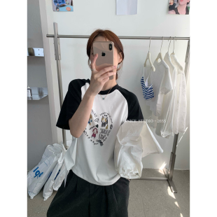 T恤1222 2026夏上新趣味工艺小狗印花插肩短袖 奶思家NICE STUDIO