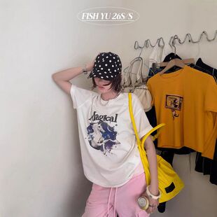 新款 十三行 FISHYU 2026夏季 t恤626151 Magical独角兽印花钉钻短袖