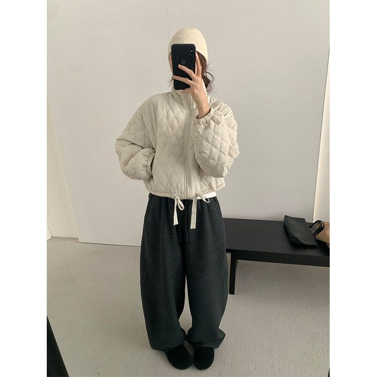 TG小个子休闲菱格绗缝棉服外套