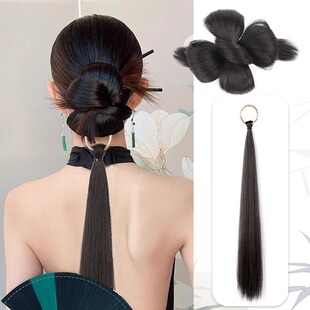 假发辫子国风仿真发新中式挂环扣低马尾假发盘发发包新娘晨袍造型