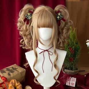 【圣诞颂歌】假发女古早姬系Lolita双马尾抓夹圣诞节整顶仿真头套
