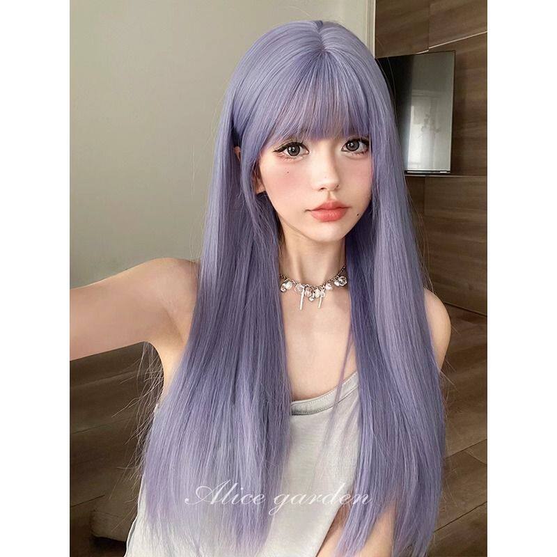 假发长发女团风紫色长直发全头套