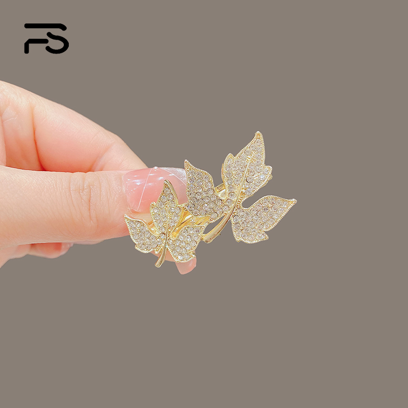 妃晟弹簧夹合金日韩水钻枫叶发夹