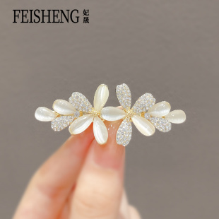 发夹女2025年发卡新款 高端顶夹头饰花朵一字夹半扎发后脑勺弹簧夹