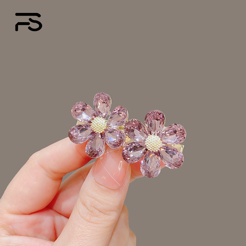 妃晟鸭嘴夹合金日韩水晶花朵发夹