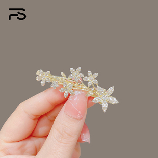 超仙气质水钻花束鸭嘴发夹侧边刘海夹精致发卡头顶夹子侧面发饰女