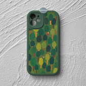 小白绘绿色森林插画iPhone17promax苹果14手机壳小米15全包防摔mate60软华为nova12pro羊皮Pura80荣耀300适用