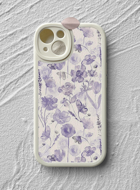 紫色花朵油画风iphone15手机壳新款女苹果13promax小羊皮12小米14华为mate60p50红米k70全包note11软套10适用