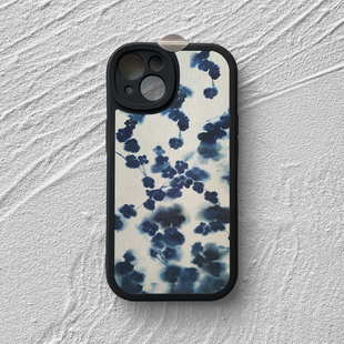 蓝墨水染枝适用于苹果17Promax全包小羊皮16pro华为mate70荣耀100复古风艺术小米15pro红米OPPOreno13vivos30