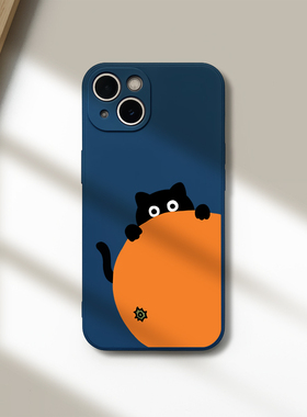 小白绘 简约创意小黑猫手机壳苹果11promax包边iphone14plus液态硅胶13mini蓝色XR软套12防摔6个性78适用男女