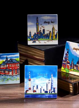 上海特色小礼物 手绘小瓷版画东方明珠 商务会议礼品会展纪念品