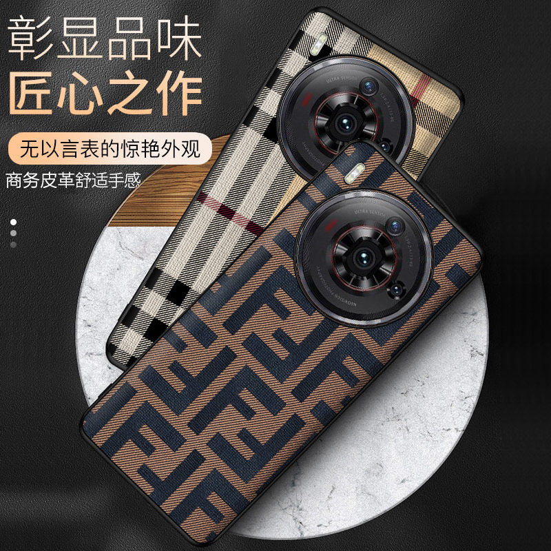 欧美格子努比亚z50spro手机壳新款z50ultra保护套软边商务皮革米字格适用于z50防摔轻奢全包防摔男女款