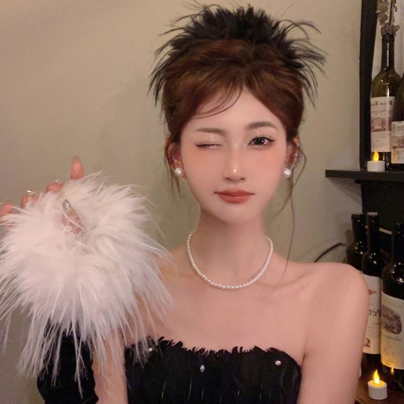 纯欲超仙羽毛发圈女高弹力扎发皮筋头绳2024年新款发绳头饰发饰潮