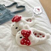 室内居家保暖可爱高颜值毛毛鞋 蝴蝶结波点KT猫咪卡通拖鞋 ins冬季