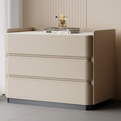 摩林 轻奢极简床边柜简约卧室全实木收纳柜 大坪数三层床头柜意式