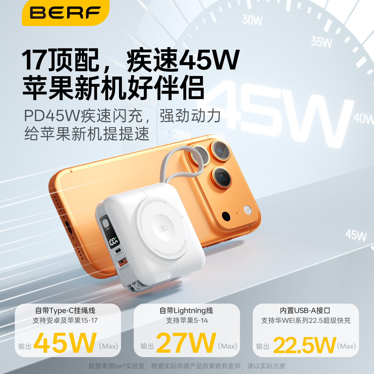 【3C认证】berf新款多功能45W快充官方自带线插头充电宝可充耳机,3C数码配件,移动电源,淘宝优惠券,粉丝福利购,淘宝优惠卷