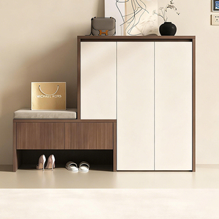 实木鞋柜换鞋凳一体家用门口入户玄关柜靠墙坐凳楼道多层收纳柜子