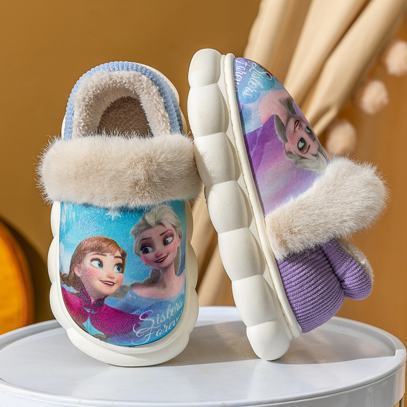 迪士尼秋冬儿童包跟保暖棉拖鞋冬