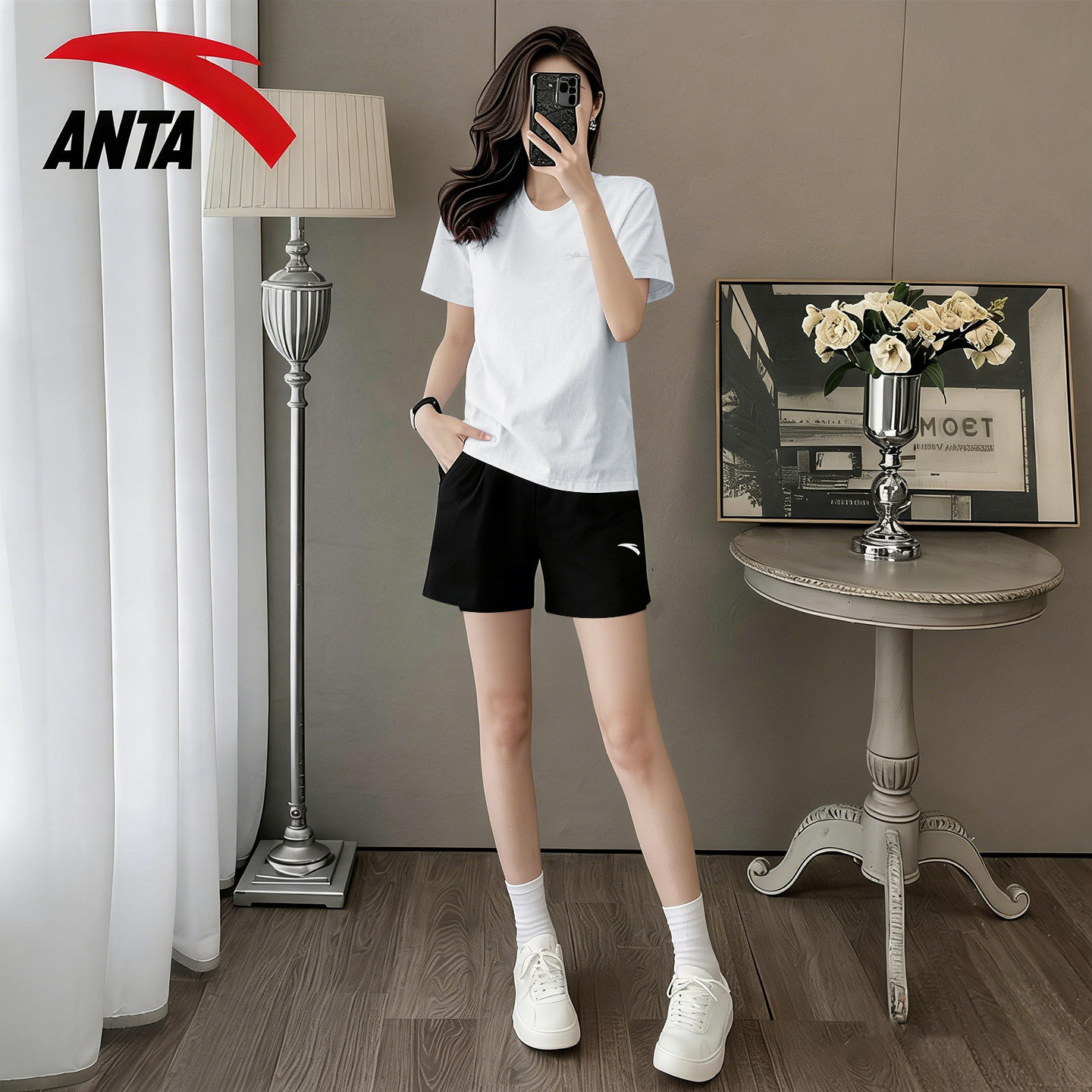 安踏休闲运动套装女夏季冰丝速干薄款透气短袖短裤跑步健身房服装