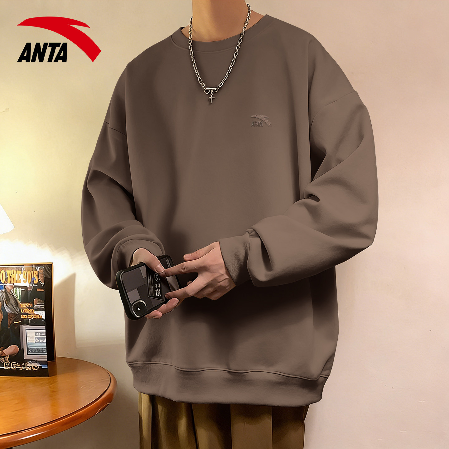 安踏纯色卫衣男2026春秋新款圆领套头长袖宽松百搭潮流休闲运动服,运动服/休闲服装,运动卫衣/套头衫,淘宝优惠券,粉丝福利购,淘宝优惠卷