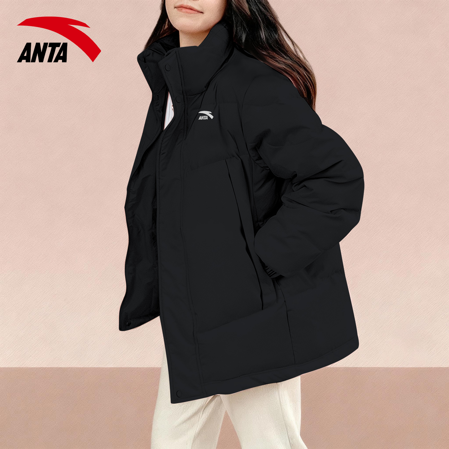 安踏运动休闲立领保暖防风棉服女