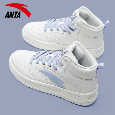 安踏厚底高帮板鞋女轻便百搭增高