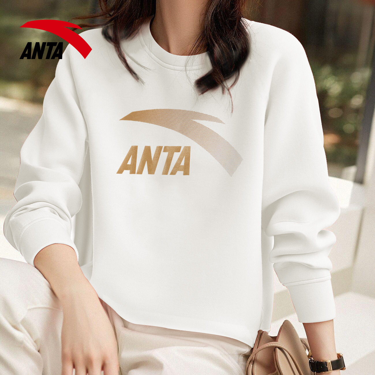 无帽卫衣安踏加绒加厚保暖圆领