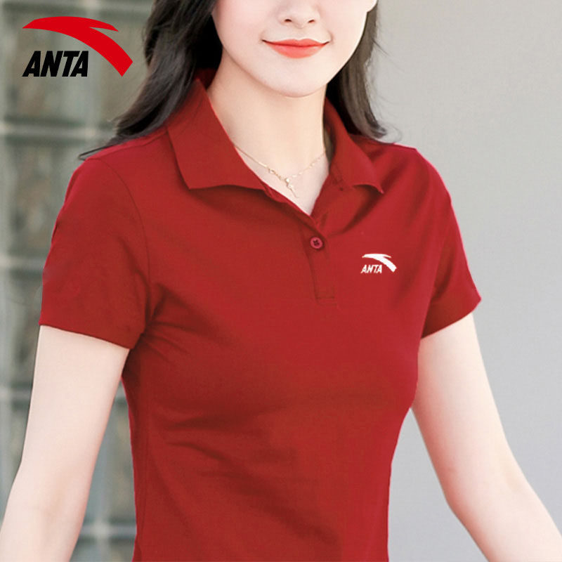 安踏polo衫短袖女夏季冰丝速干透气翻领T恤休闲宽松红色针织上衣,运动服/休闲服装,运动T恤,淘宝优惠券,粉丝福利购,淘宝优惠卷