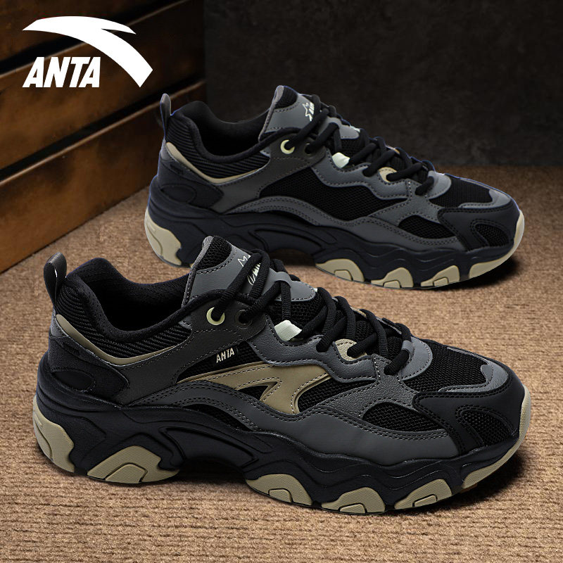 安踏耐磨男系带复古运动鞋网面