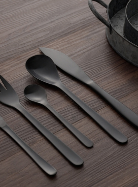 复古哑光黑色西餐具 日韩风格304不锈钢刀叉勺咖啡勺蛋糕甜品叉