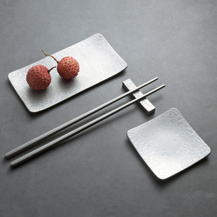 复古金属小碟金银色筷子托架304不锈钢毛巾碟甜品碟饰品收纳盘子