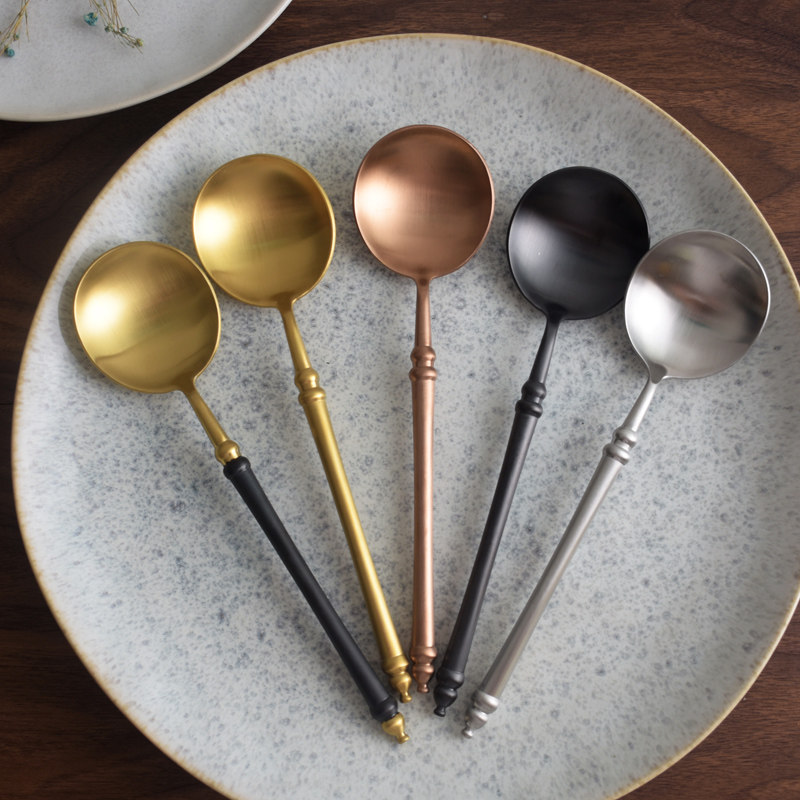 秋和岚匠 竹罐理念设计 304不锈钢汤勺圆头调羹吃饭喝汤长柄勺