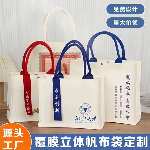 立体飘带帆布包印刷logo图案一个起订文创学校企业礼品袋手提