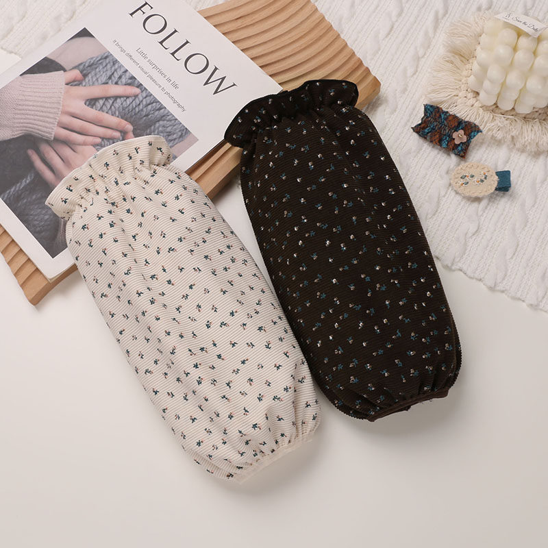 办公室秋冬季黑色防脏袖头袖套女冬加长款小碎花韩版可爱套袖