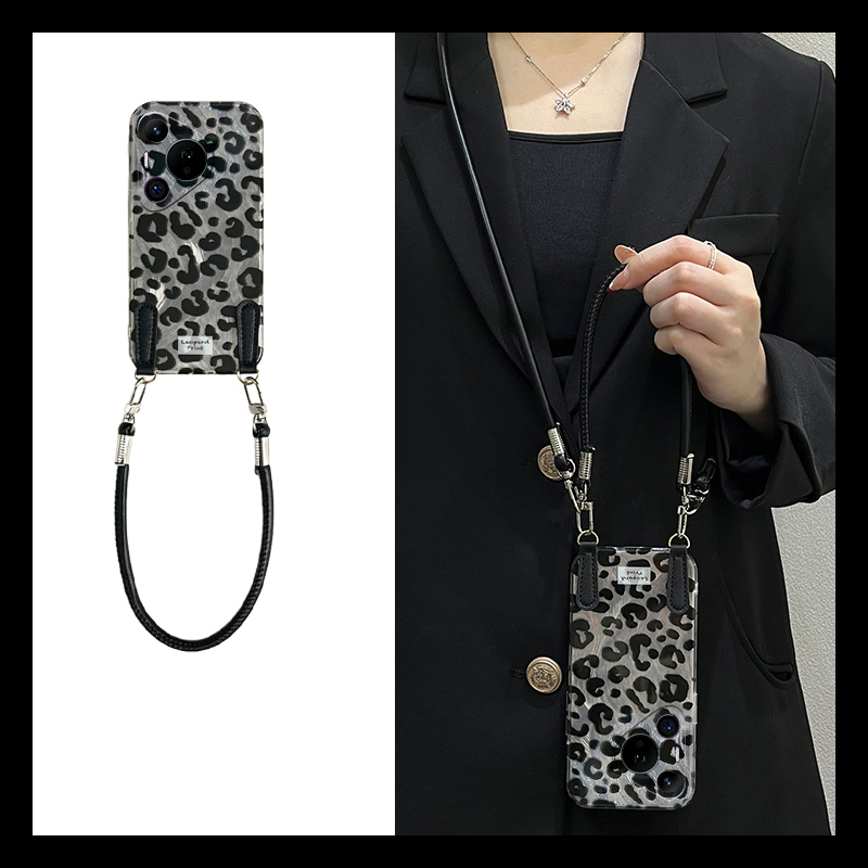 羽纱黑色豹纹适用vivox200s手机壳x20promini斜挎x100s链条x90pro挂绳x80/x70pro+可背带x60/x50全包x30女x27
