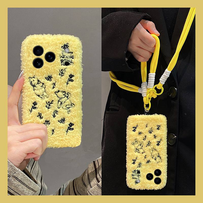 适用oppok12pro毛绒手机壳k12plus斜挎K11Pro挂绳k10/K9S刺绣k7x秋冬k5/k3毛茸茸K10活力版女K9PRO维尼熊K1套