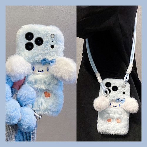 毛绒玉桂狗适用vivoiQOOZ9Turbo+手机壳iqooneo10/9/8/7/6斜挎iqoo13/12/11挂绳Z9/z8秋冬IQOOZ7X立体5se女3