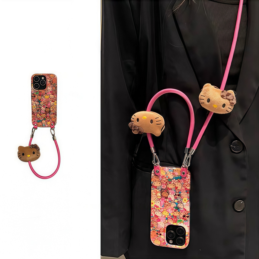 夏日度假风黑皮kt猫适用OPPOA5Pro手机壳A3x斜跨A1/a2m可背a98/A97挂绳a96/a95新款a93s/a92女a58/a575G软a9x